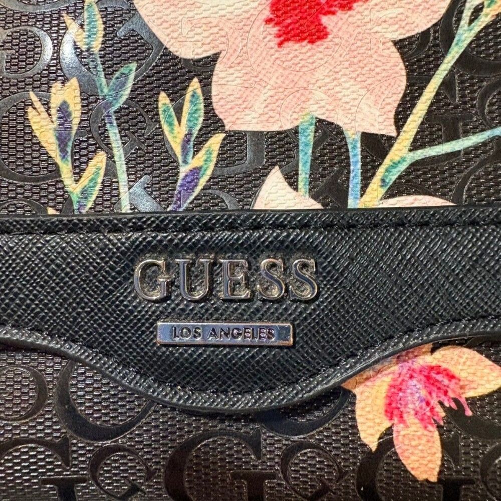 Guess Floral Wallet Black Logo Print Snap Closure Organizer Clutch - Picture 8 of 8